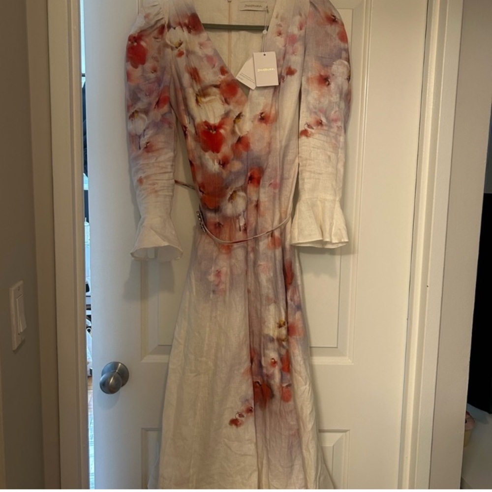 Zimmermann White and Pink Floral Long Sleeve Dress size AU 3 -US 10 - Picture 6 of 16